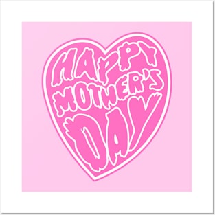 Happy Mother's Day Heart 2# Pink Psychedelic Art Nouveau Retrowave Text Posters and Art